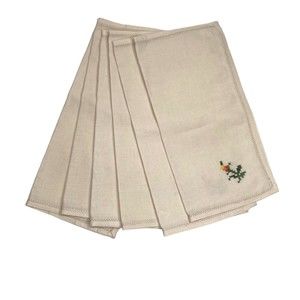 Vintage Lot Of 6 Linen Cotton Napkins Cocktail Hand Embroidery Floral NEW